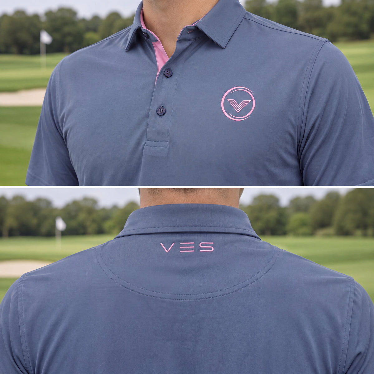 VES Golf Dusty Navy Blue Short Sleeve Polo Shirt