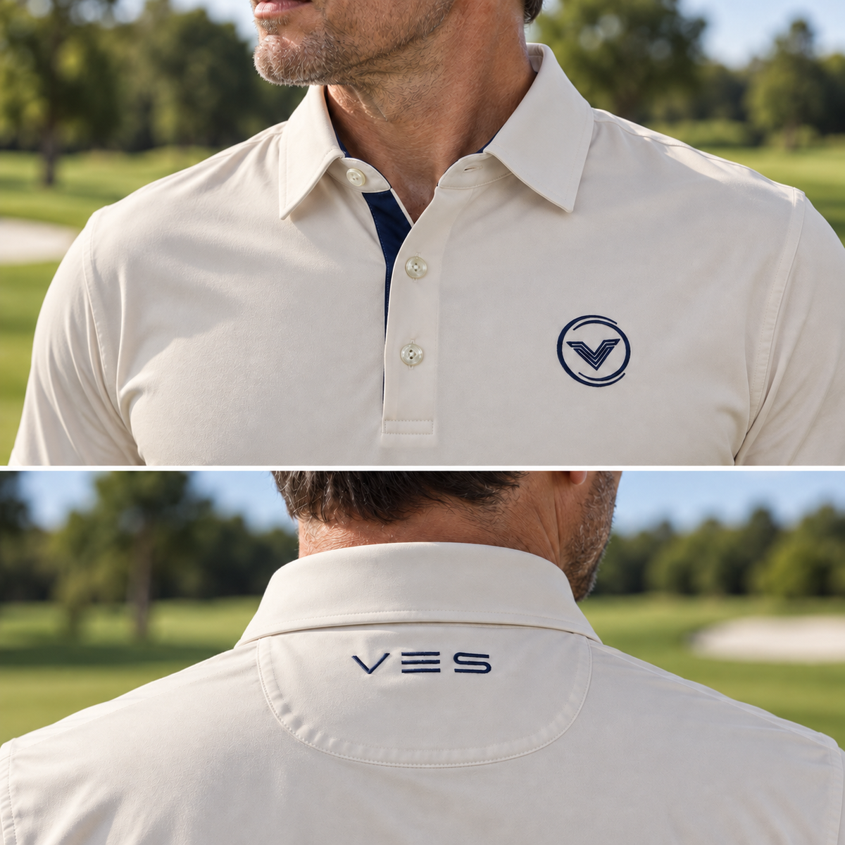 VES Golf Solid Stone Short Sleeve Polo Shirt