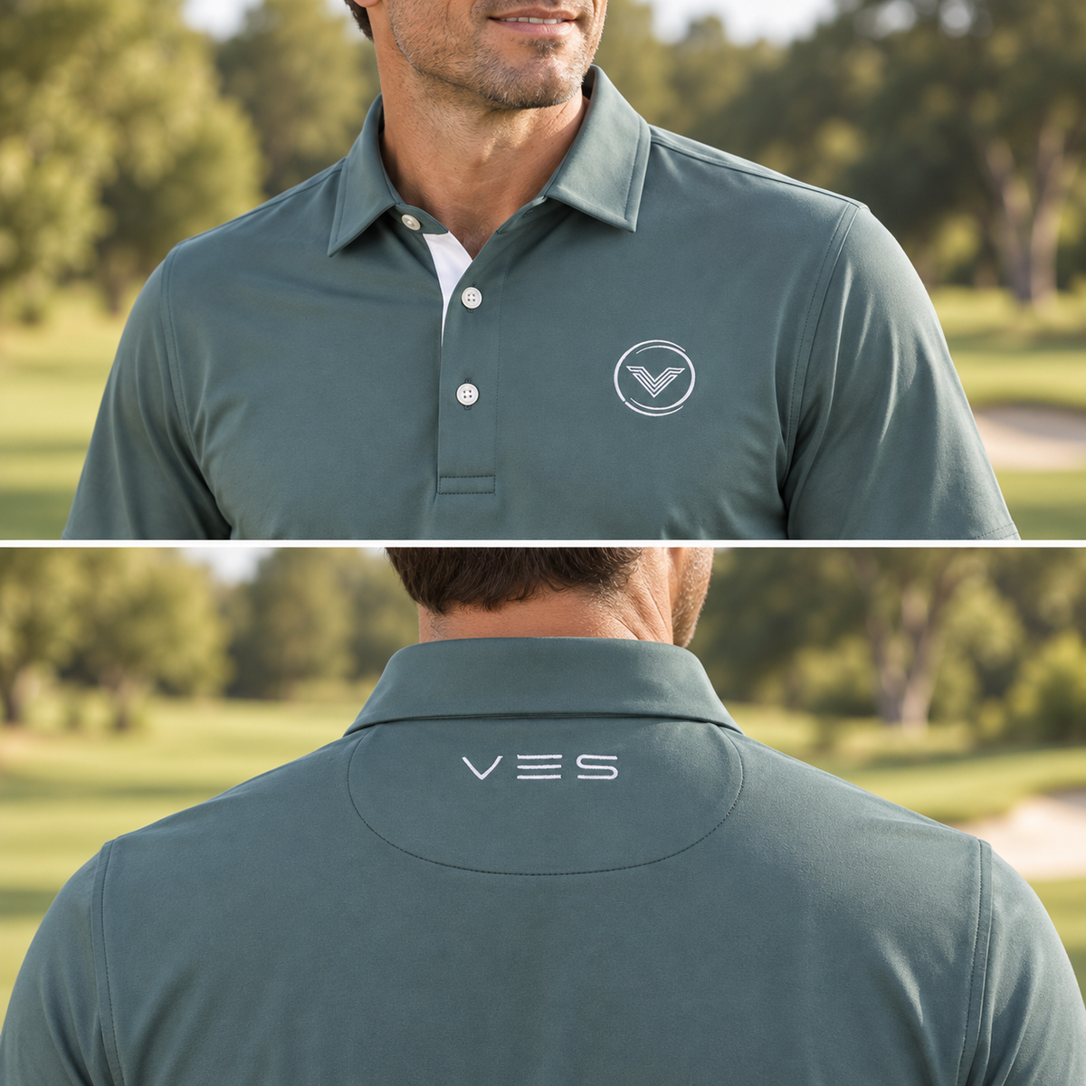 VES Golf Solid Green Short Sleeve Polo Shirt