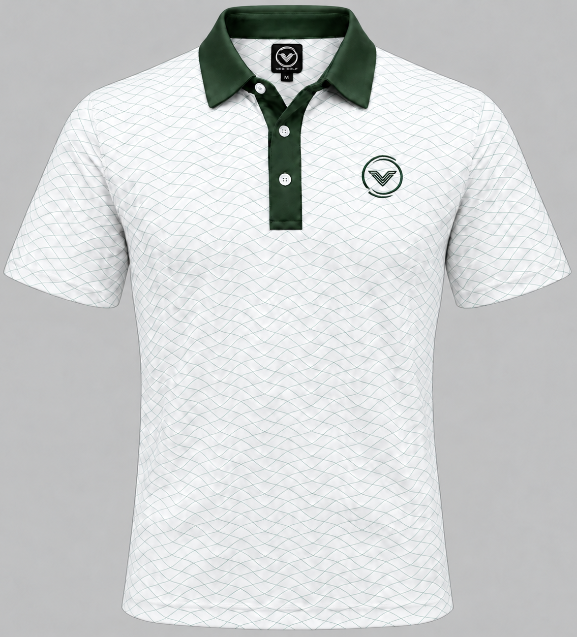 VES Golf White with Green Diamond Pattern Short Sleeve Polo Shirt