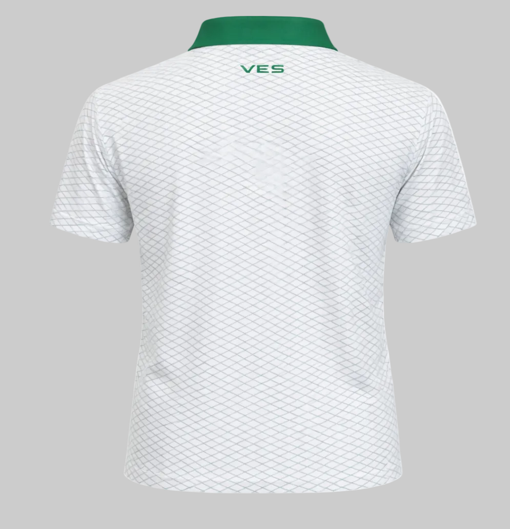 White with Green Diamond Pattern Polo Shirt