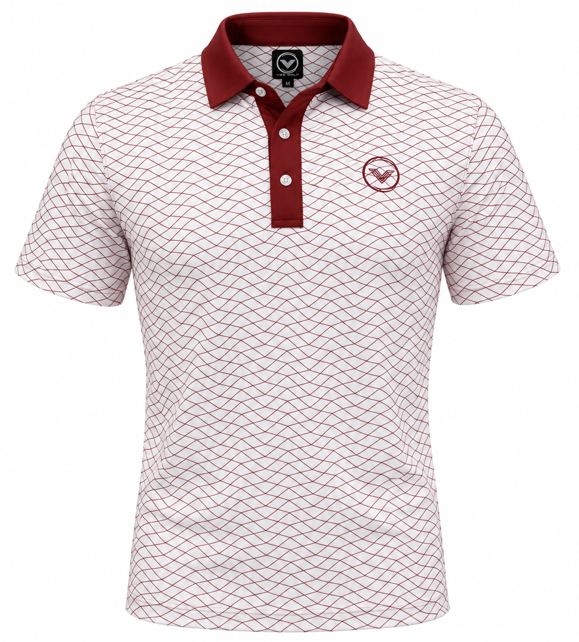 VES Golf Off White with Garnet Diamond Pattern Short Sleeve Polo Shirt
