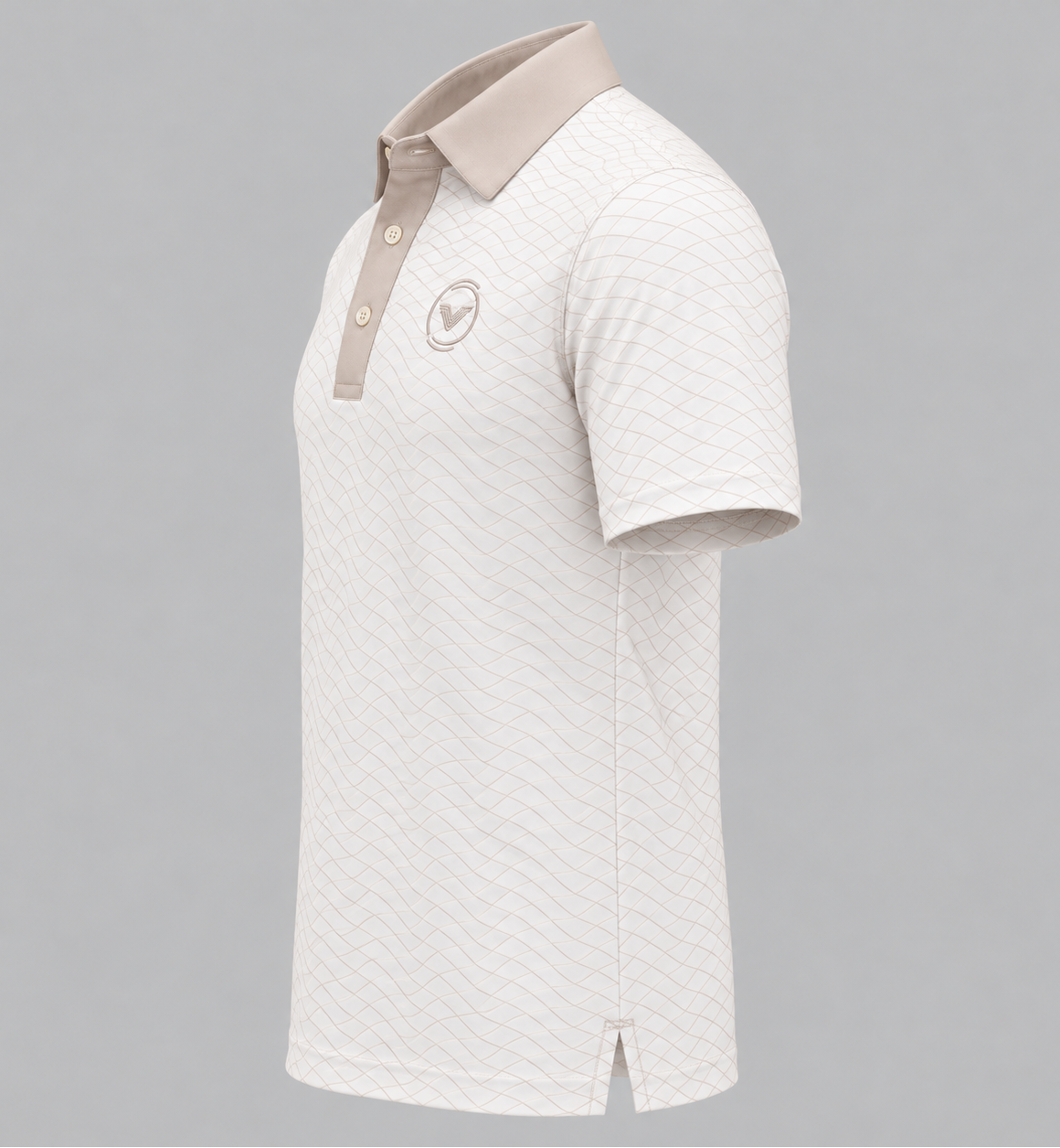 VES Golf Off-White with Taupe Diamond Pattern Short Sleeve Polo Shirt
