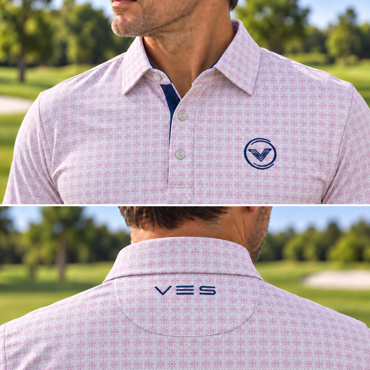 VES Golf White Blush Frost Pattern Short Sleeve Polo Shirt
