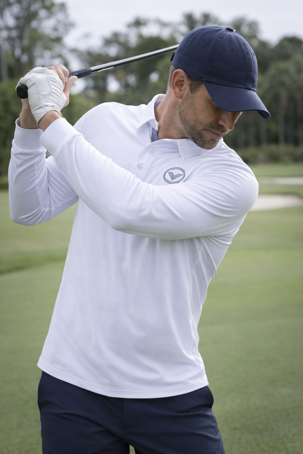 VES Golf White Long Sleeve Polo Shirt