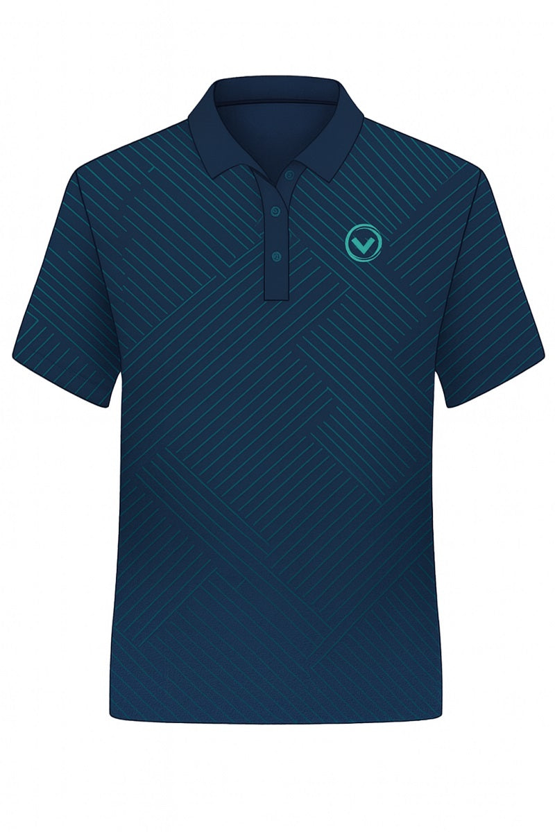 Navy with Teal Herringbone Pattern Polo