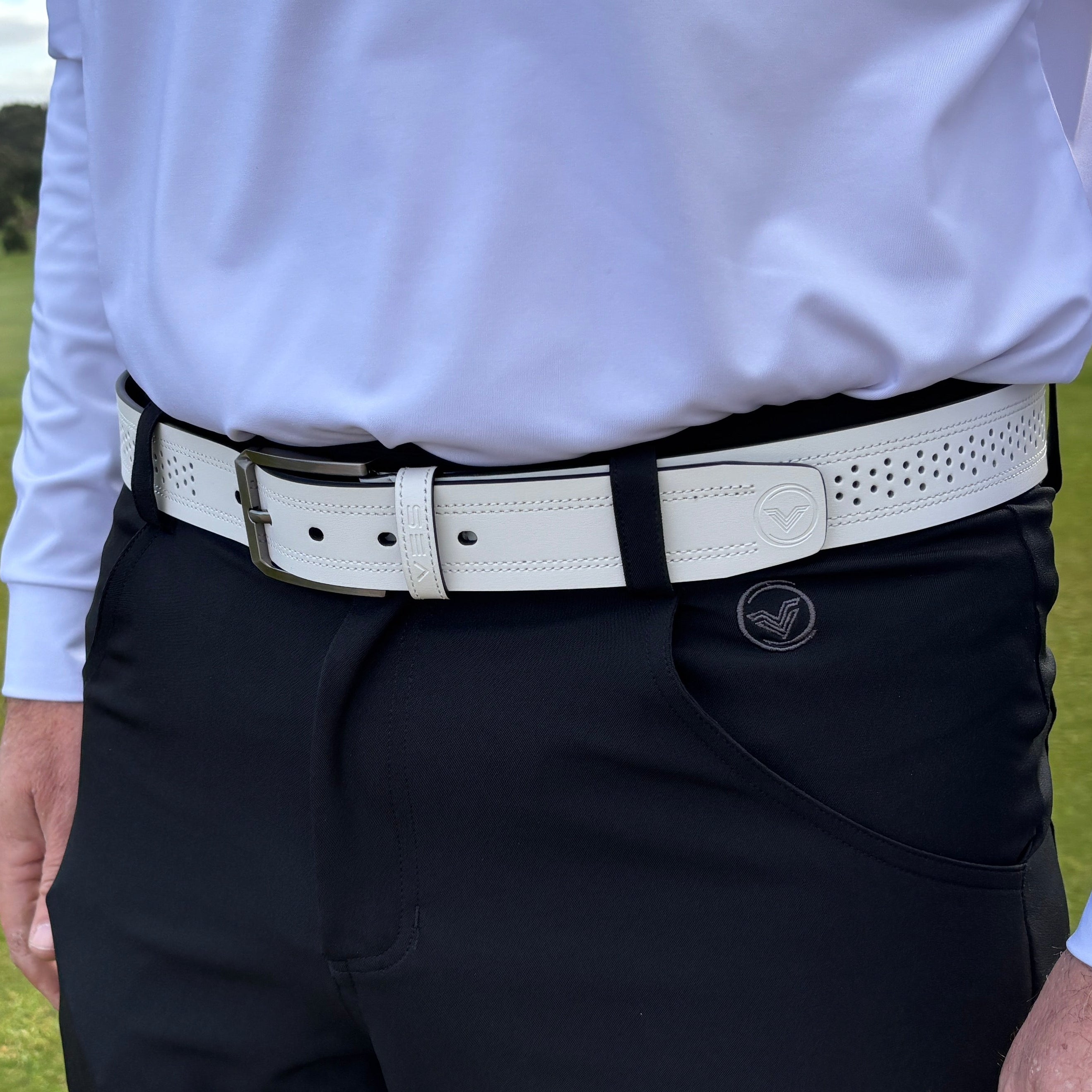 VES Golf Cool Air Leather Belt - White