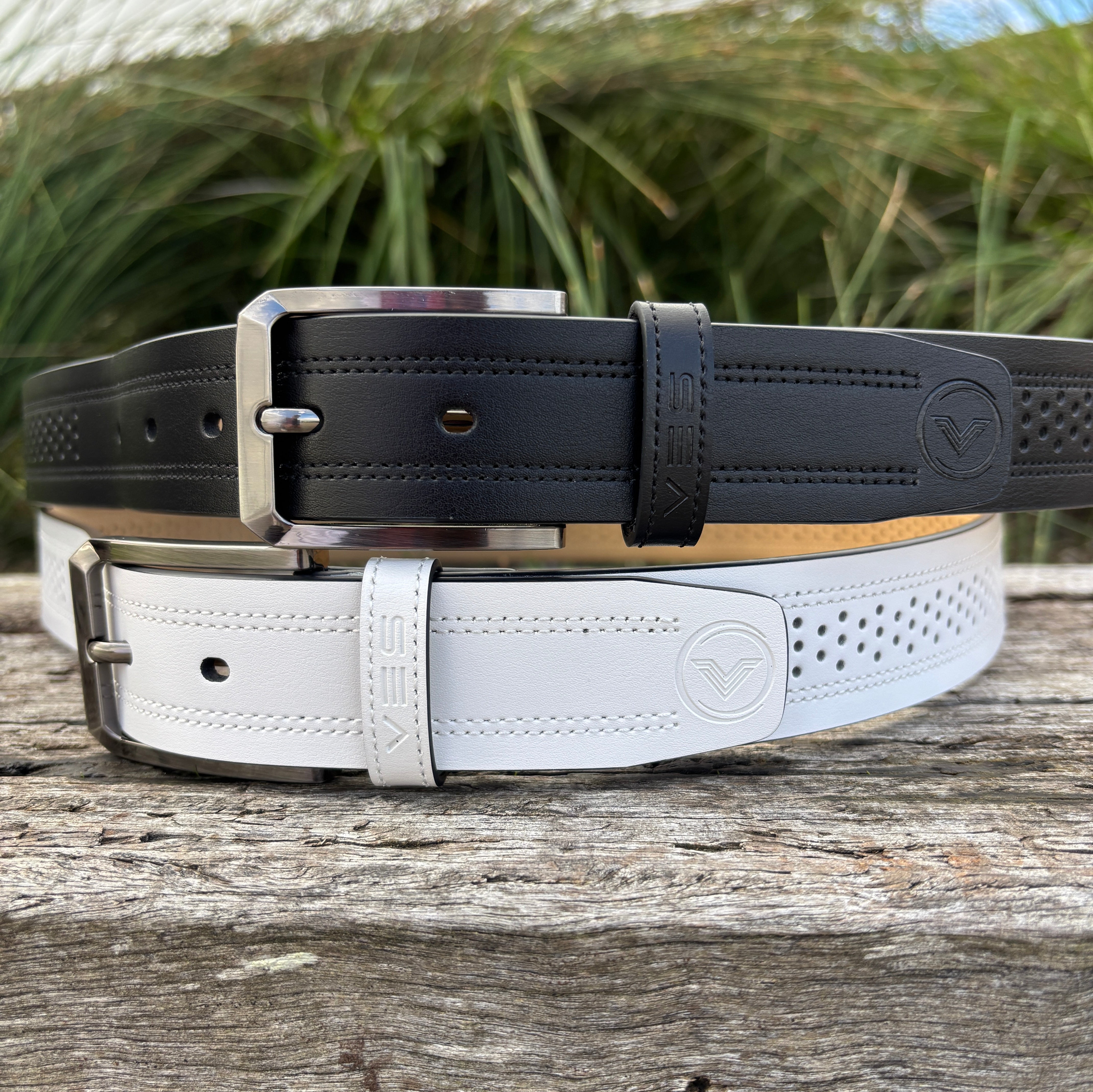 VES Golf Cool Air Leather Belt - White