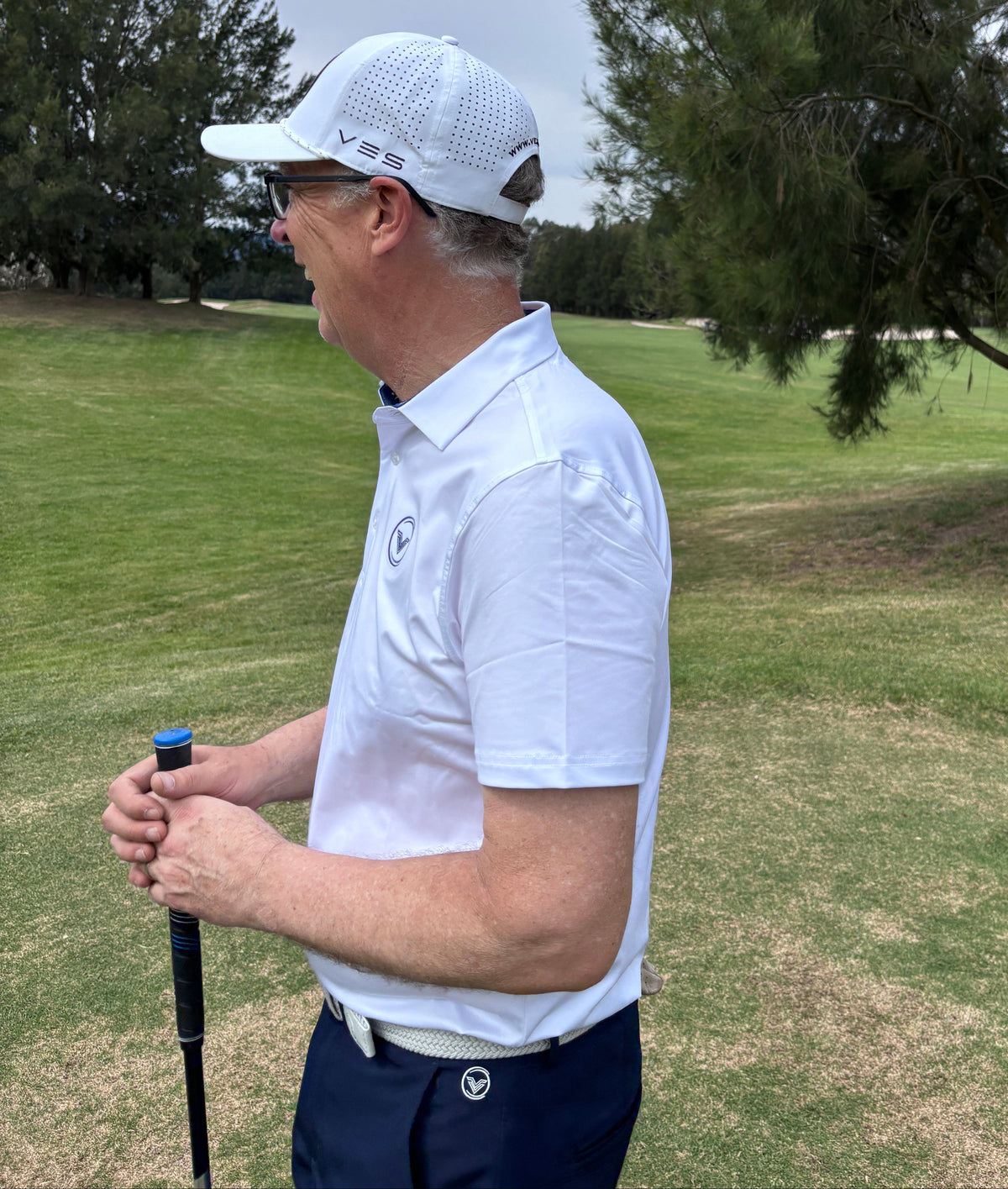 VES Golf Solid White Short Sleeve Polo Shirt