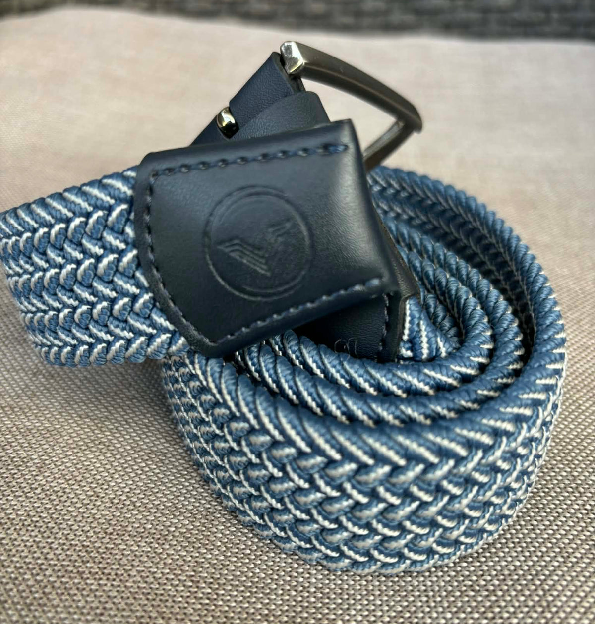 VES Golf Moonlight Blue and White Woven Stretch Belt with Brushed Nickel Buckle