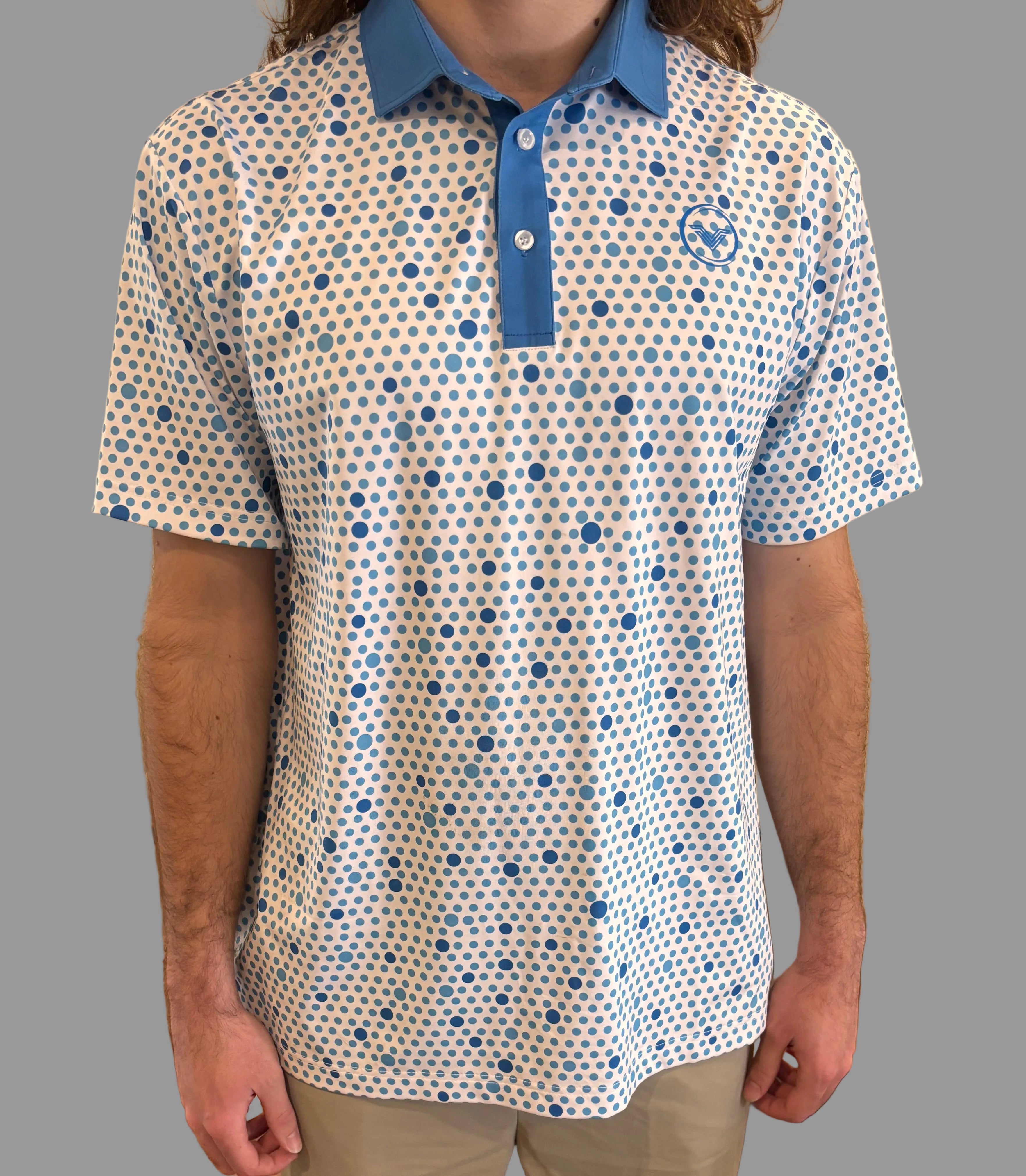 White with Blue Polka Dots Polo