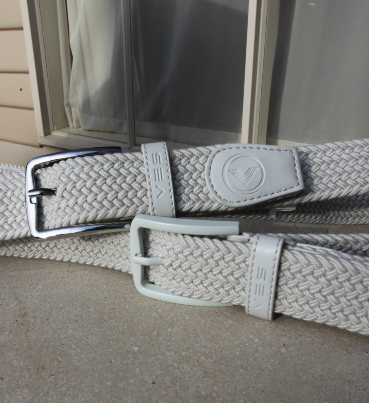 VES Golf Dawn Blue Woven Stretch Belt with Matching Nickel Buckle