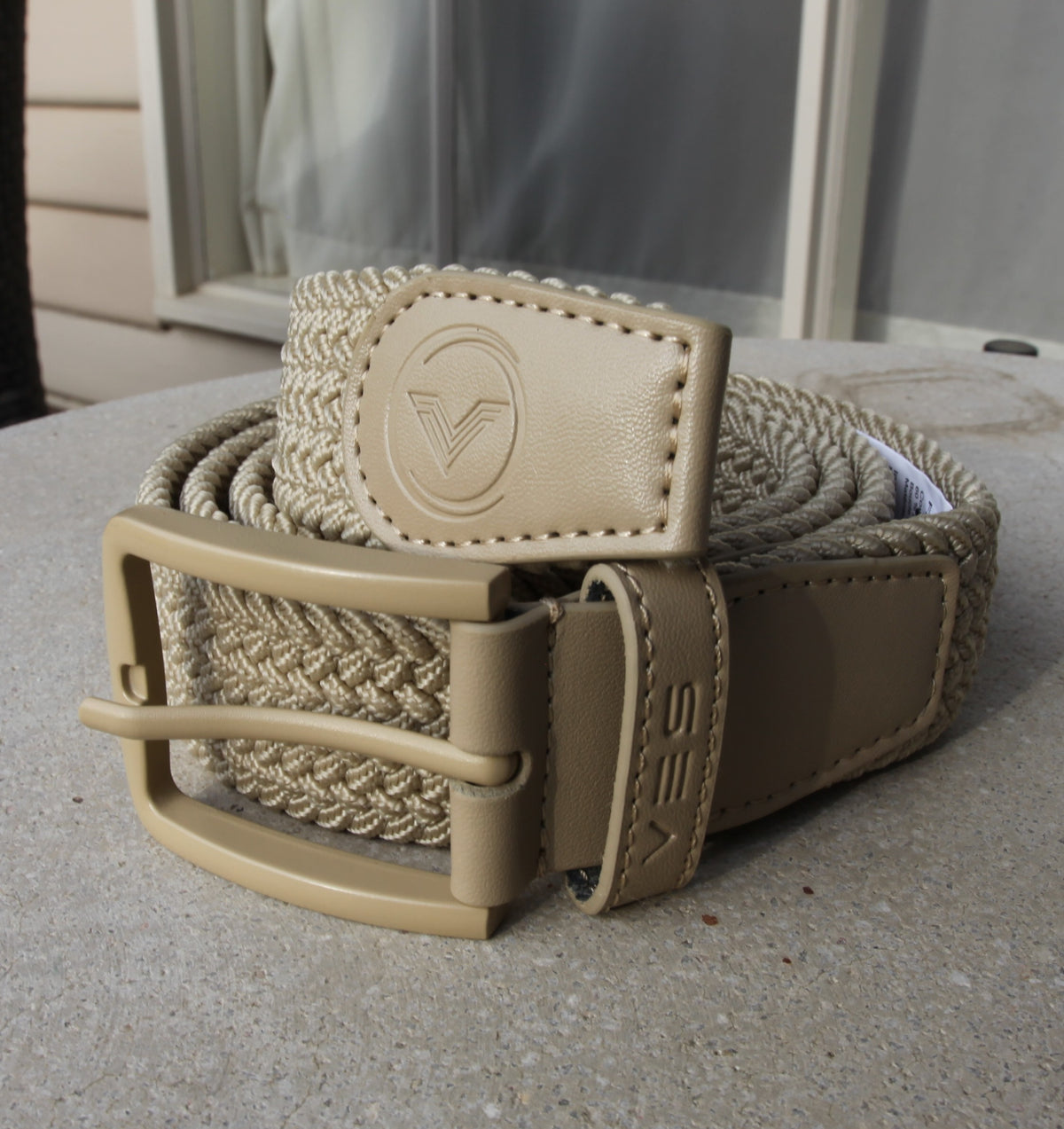 VES Golf Beige Woven Stretch Belt with Matching Buckle