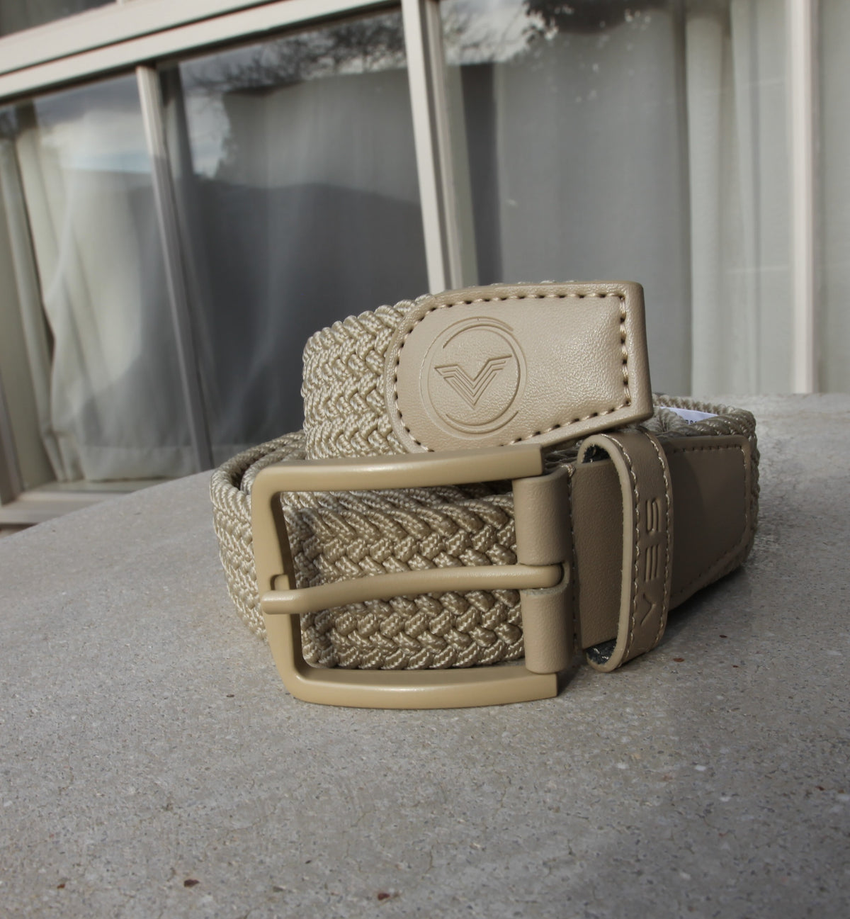 VES Golf Beige Woven Stretch Belt with Matching Buckle
