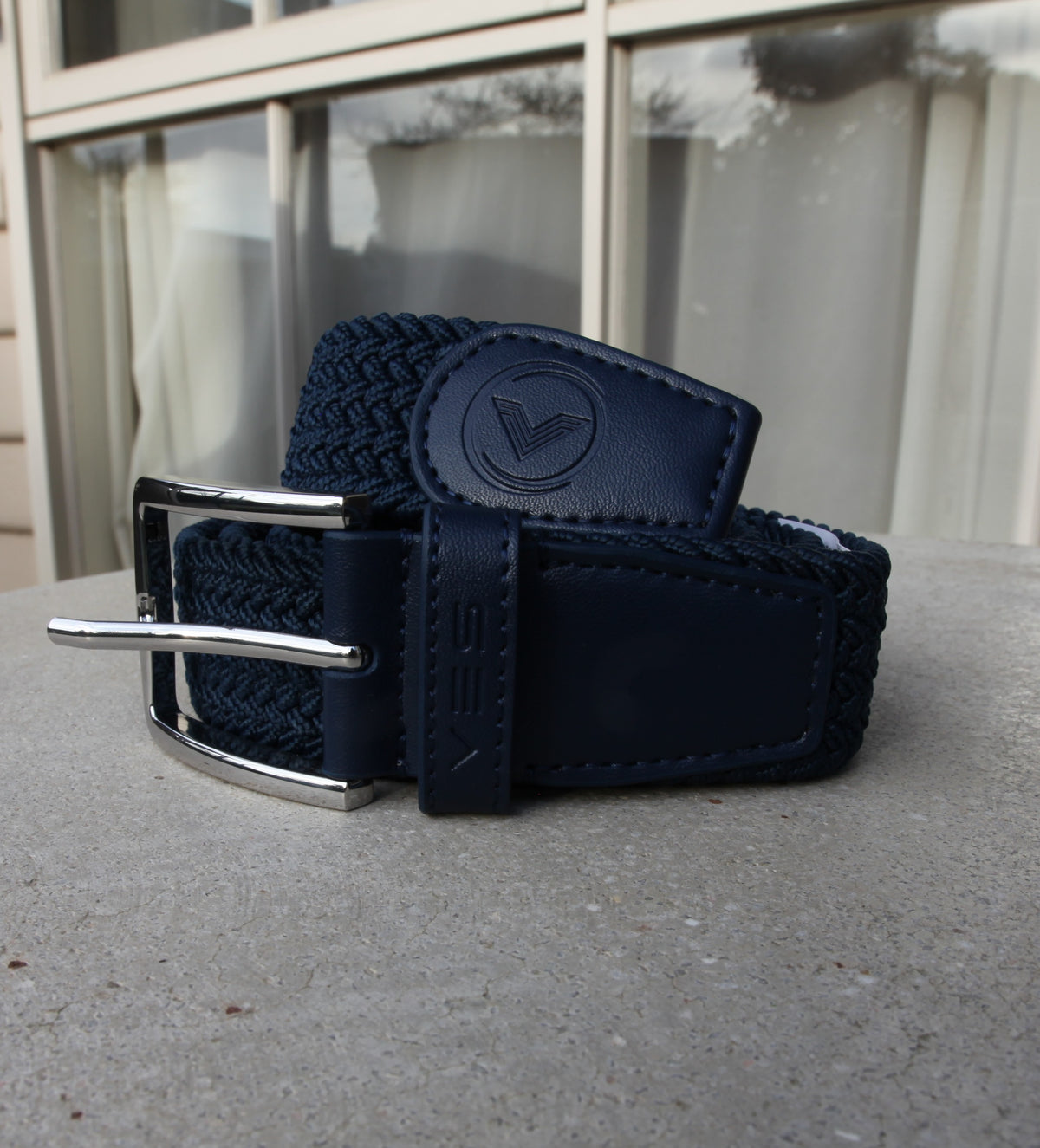 VES Golf Navy Blue Woven Stretch Belt with Brushed Nickel Buckle