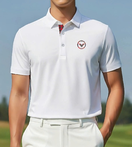 White Short Sleeve Polo with Tartan Accents