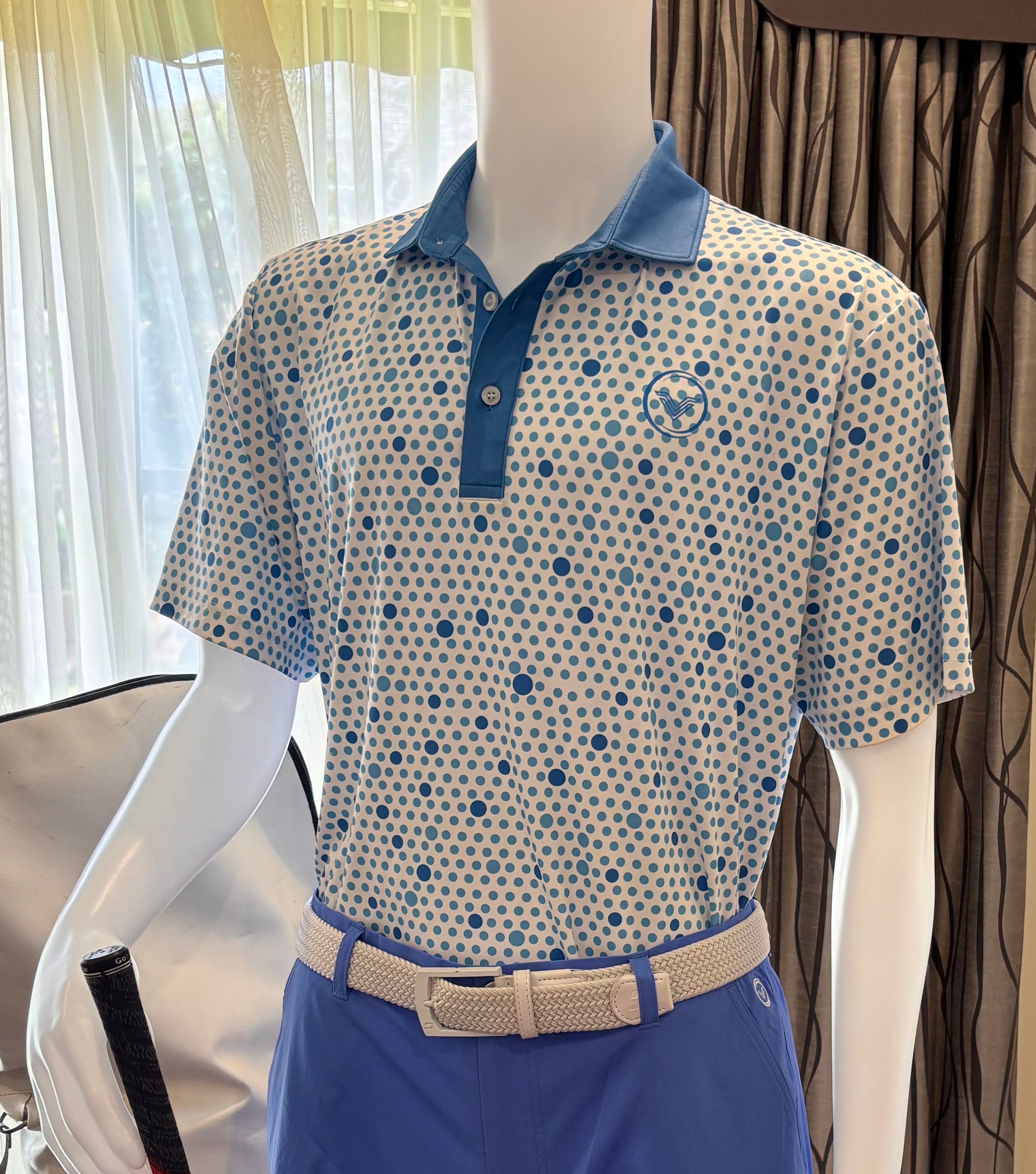 White with Blue Polka Dots Polo