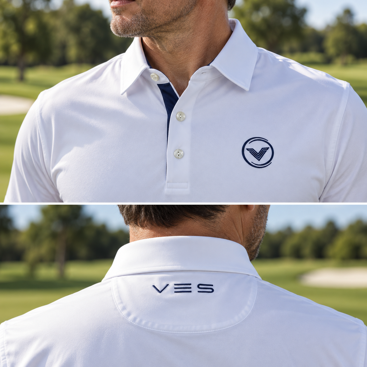 VES Golf Solid White Short Sleeve Polo Shirt