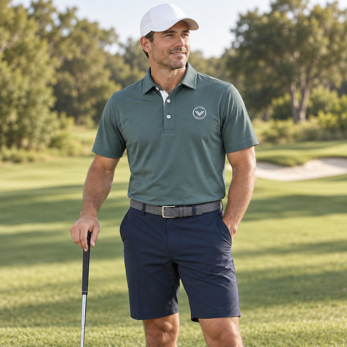 VES Golf Solid Green Short Sleeve Polo Shirt