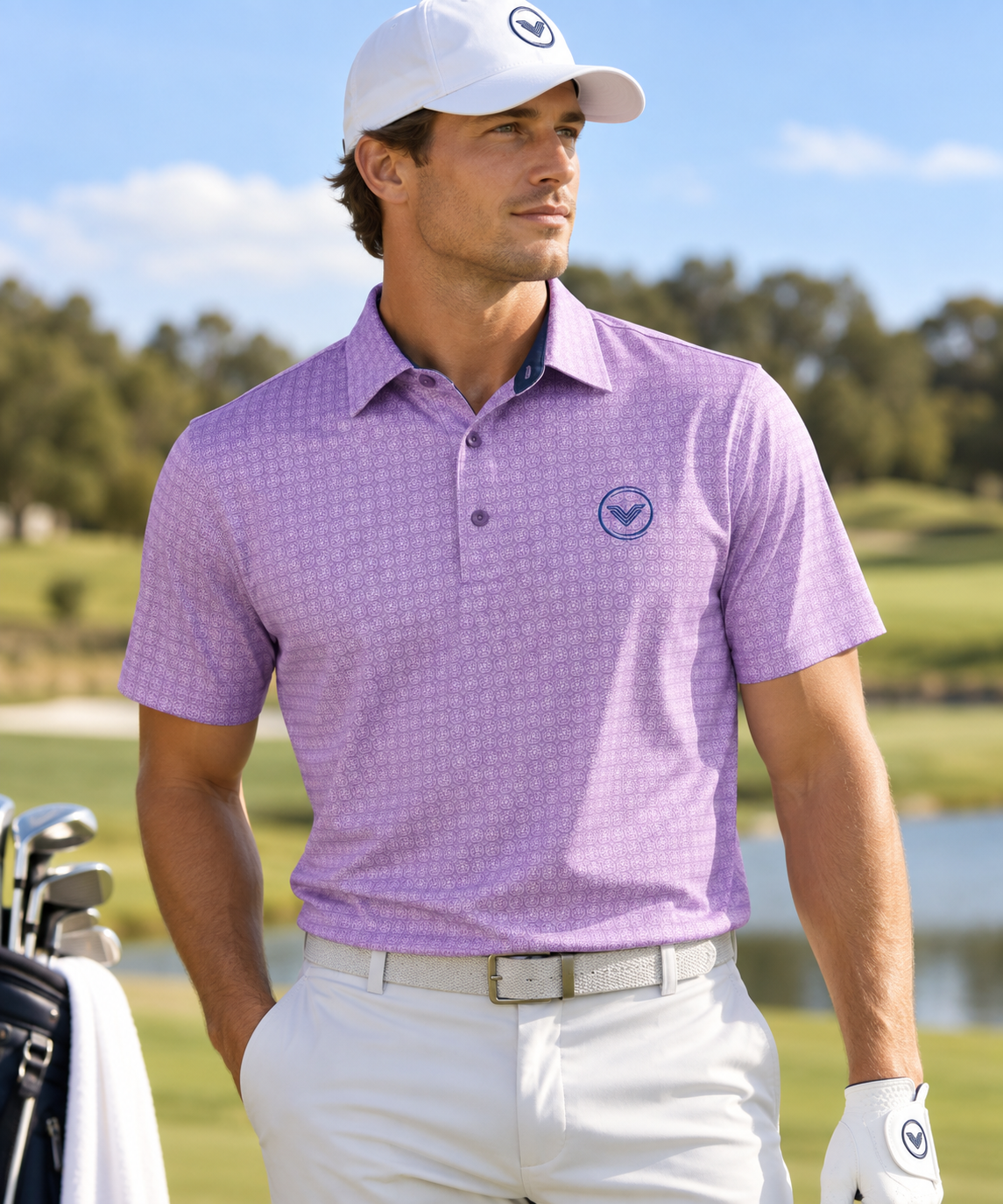 VES Golf Lavender Frost Pattern Short Sleeve Polo Shirt