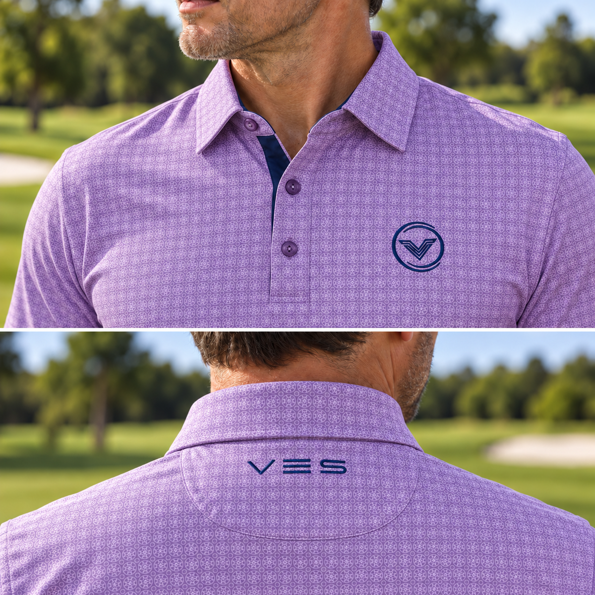 VES Golf Lavender Frost Pattern Short Sleeve Polo Shirt