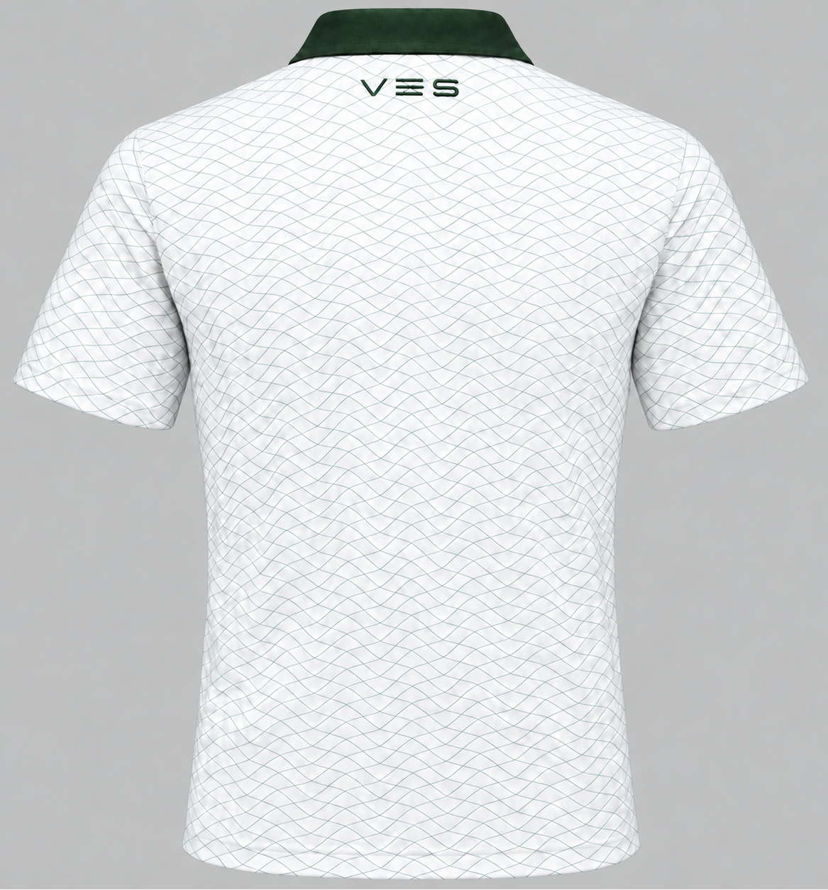 VES Golf White with Green Diamond Pattern Short Sleeve Polo Shirt
