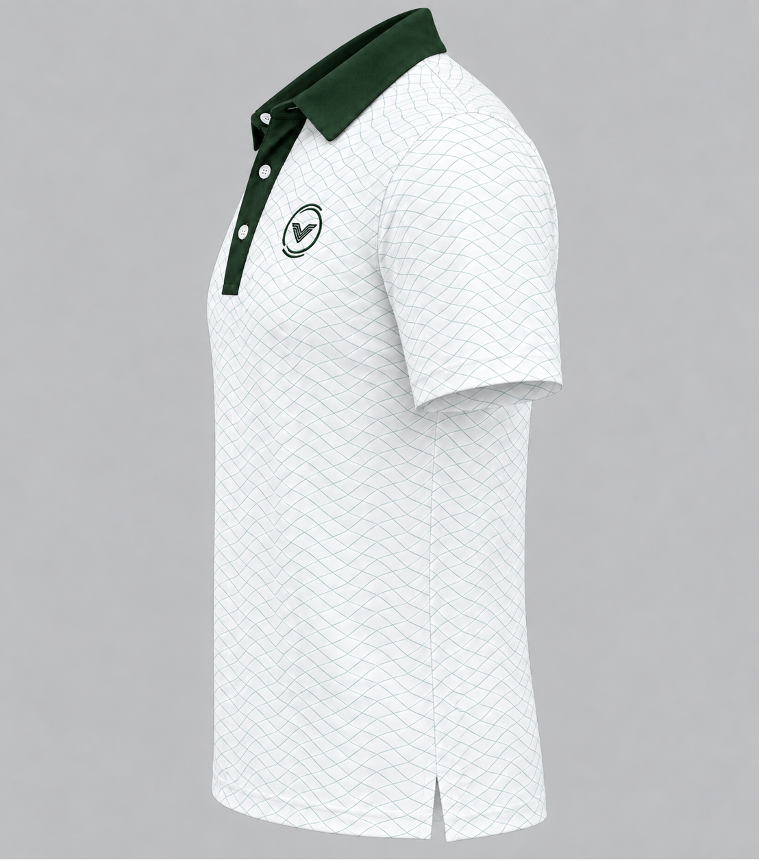 VES Golf White with Green Diamond Pattern Short Sleeve Polo Shirt