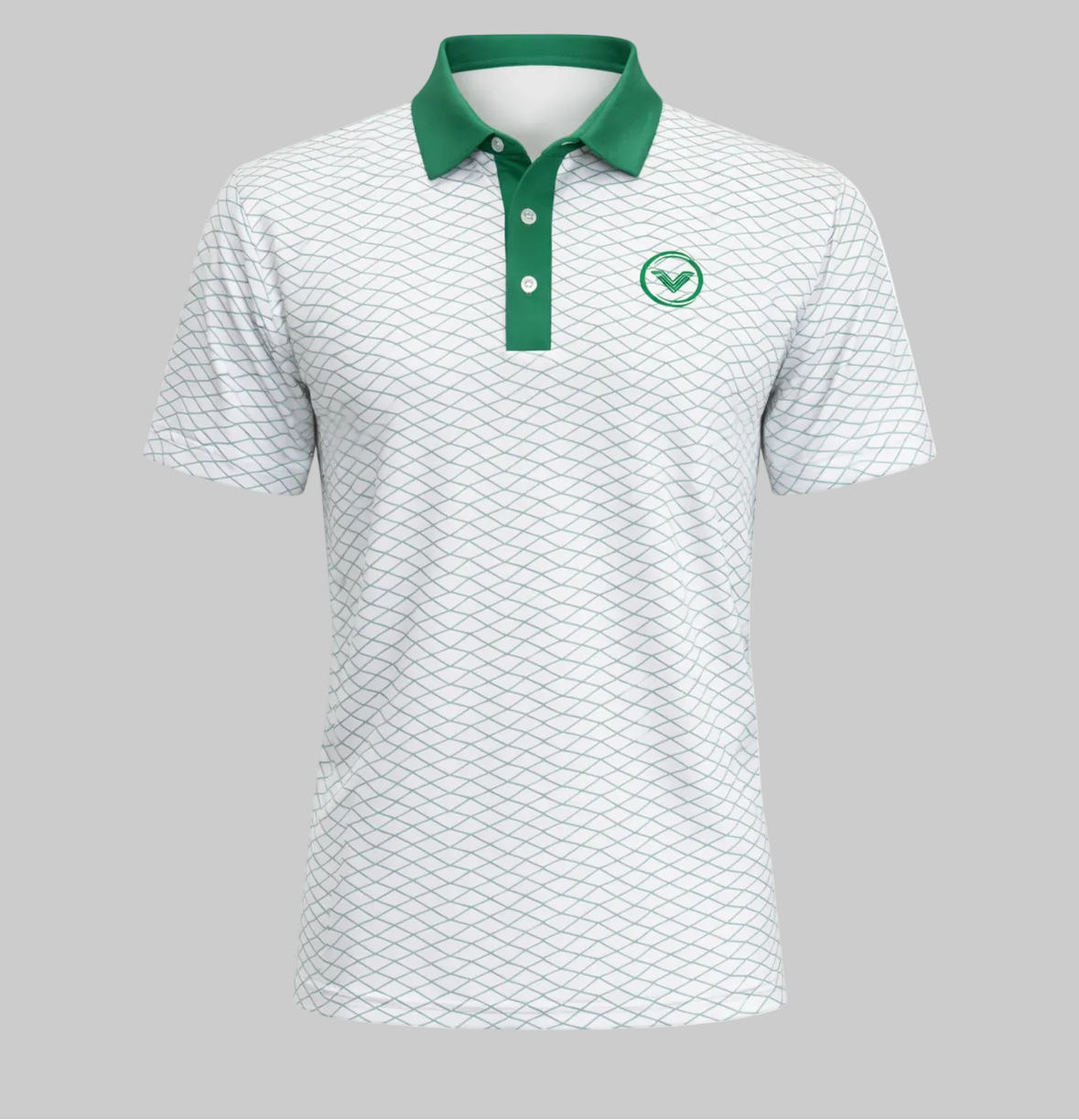 White with Green Diamond Pattern Polo Shirt