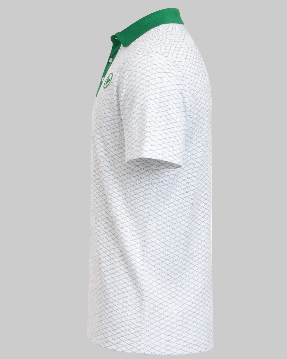 White with Green Diamond Pattern Polo Shirt