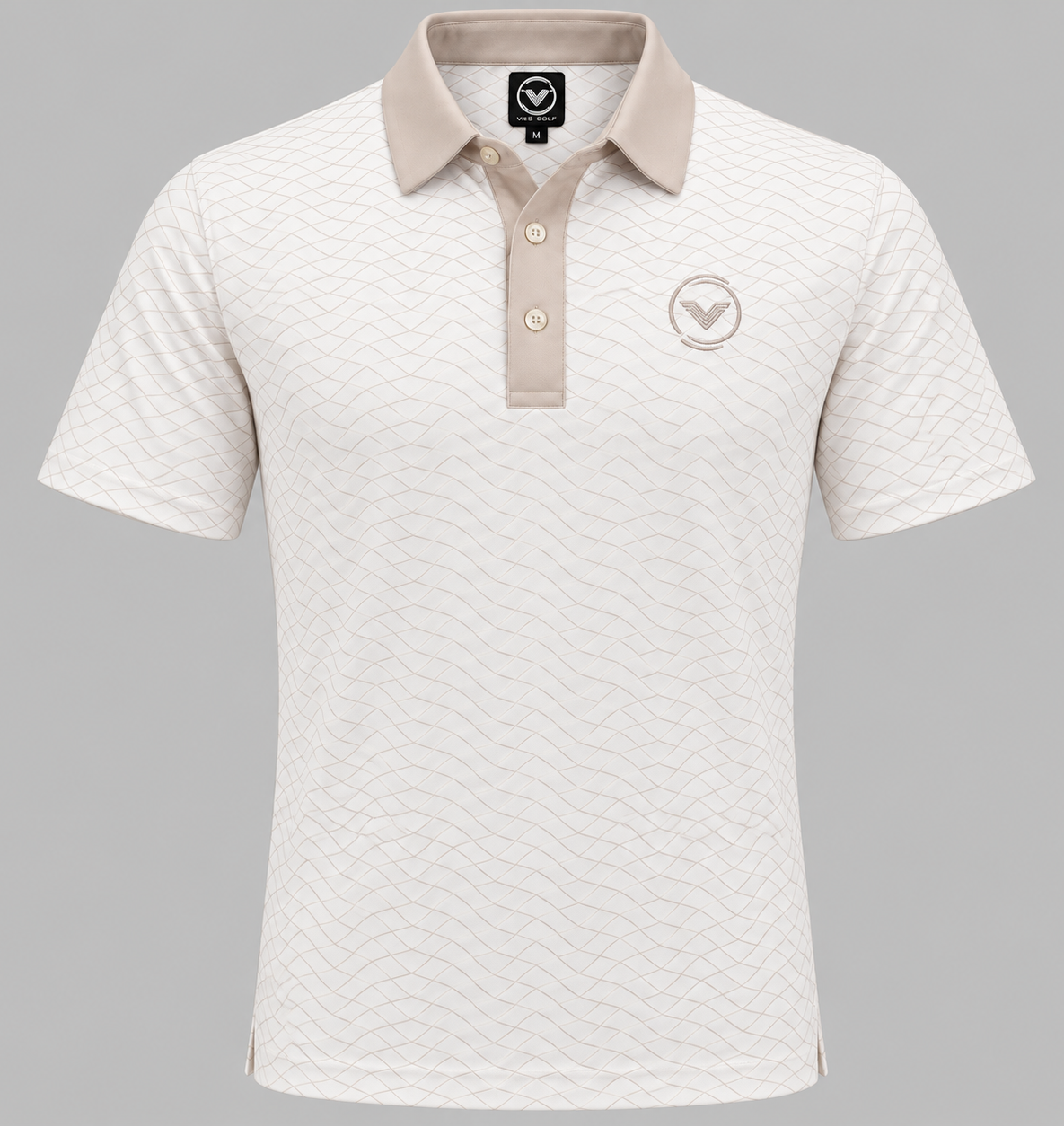 VES Golf Off-White with Taupe Diamond Pattern Short Sleeve Polo Shirt