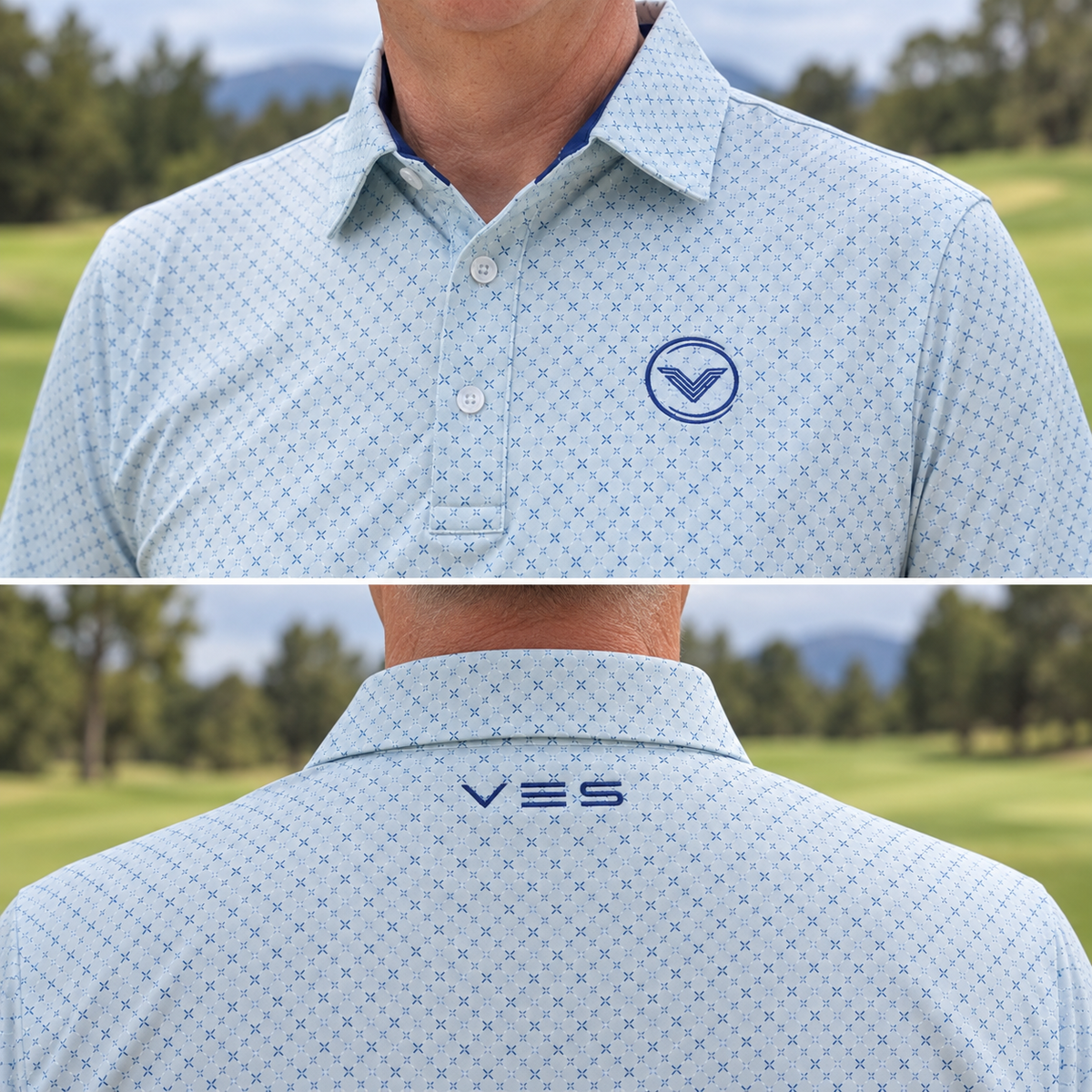 VES Golf Powder Blue Lattice Short Sleeve Polo