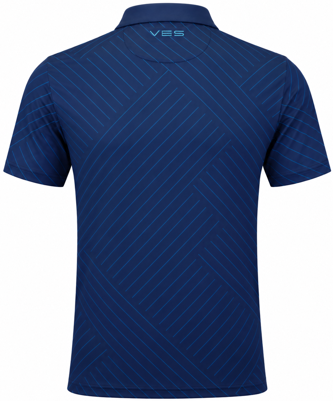 VES Golf Navy with Teal Herringbone Pattern Short Sleeve Polo