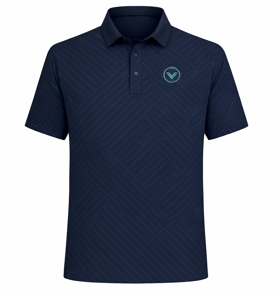 Navy with Teal Herringbone Pattern Polo