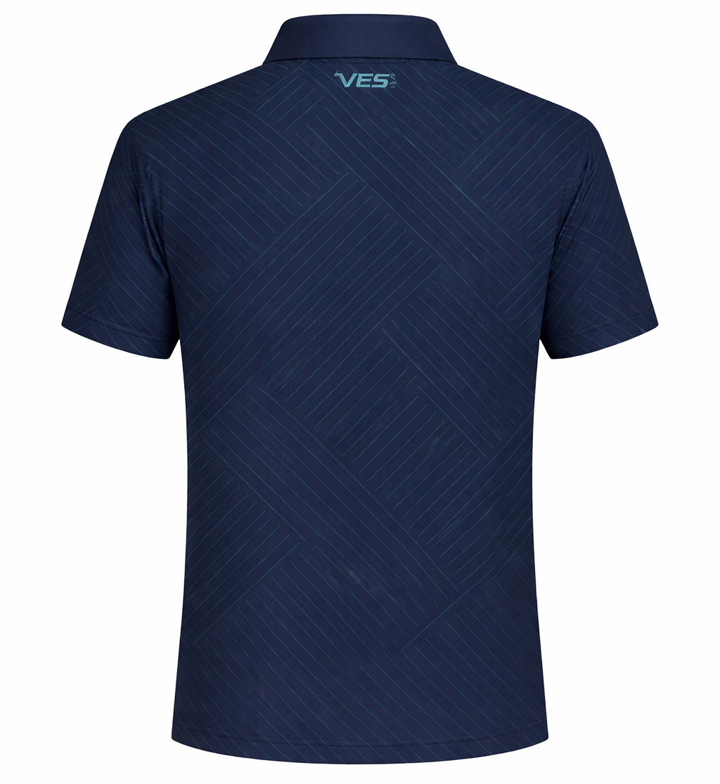 Navy with Teal Herringbone Pattern Polo