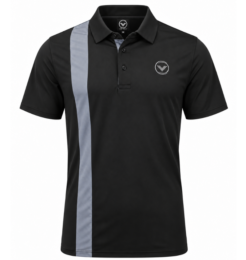 VES Golf Black with Cool Grey Vertical Stripe Short Sleeve Polo Shirt