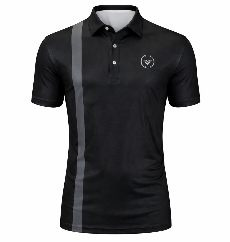 Black with Cool Grey Vertical Stripe Polo