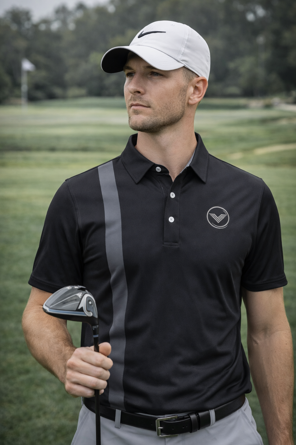 Black with Cool Grey Vertical Stripe Polo