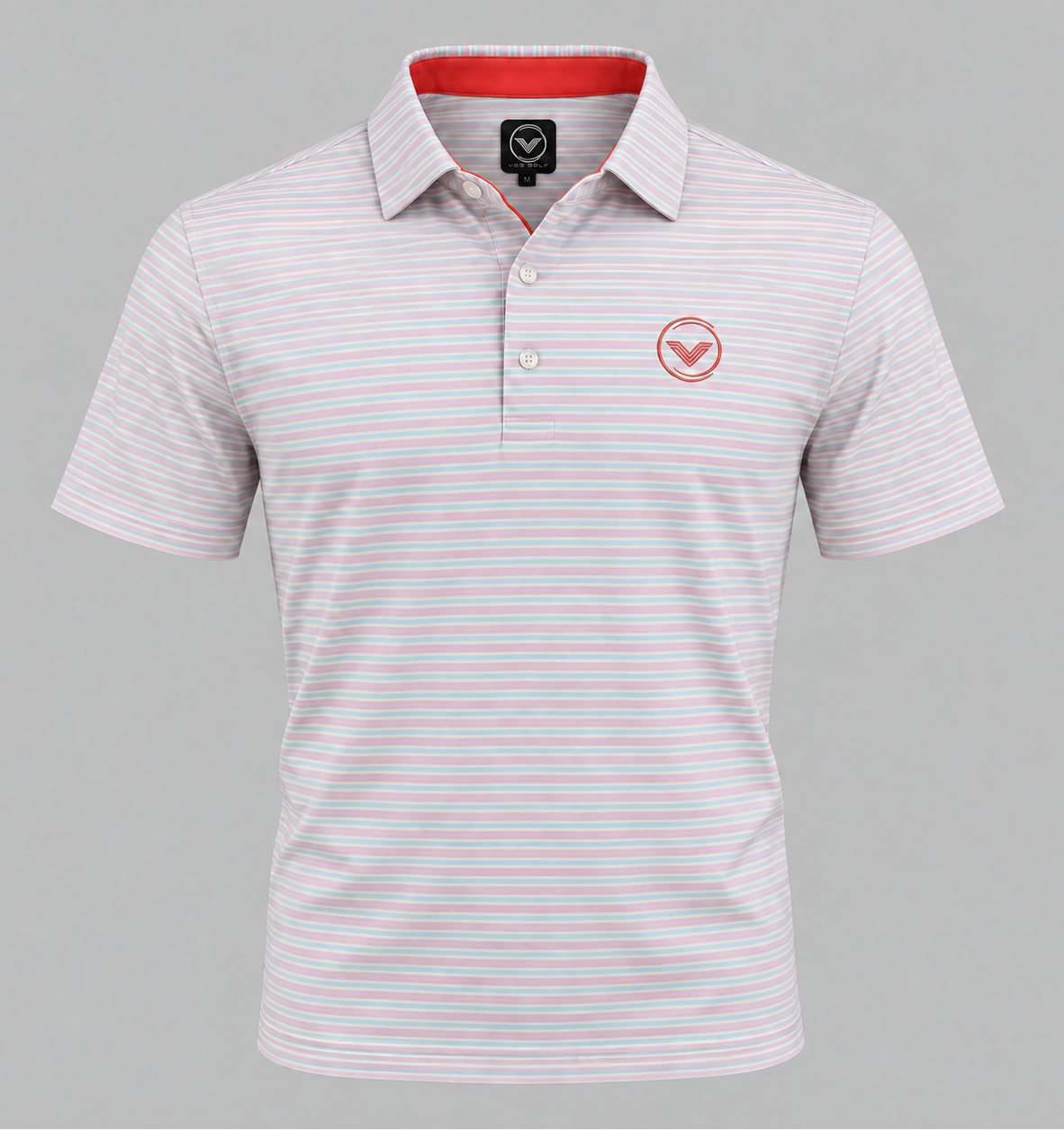 VES Golf Crisp White Subtle Striped Short Sleeve Polo Shirt
