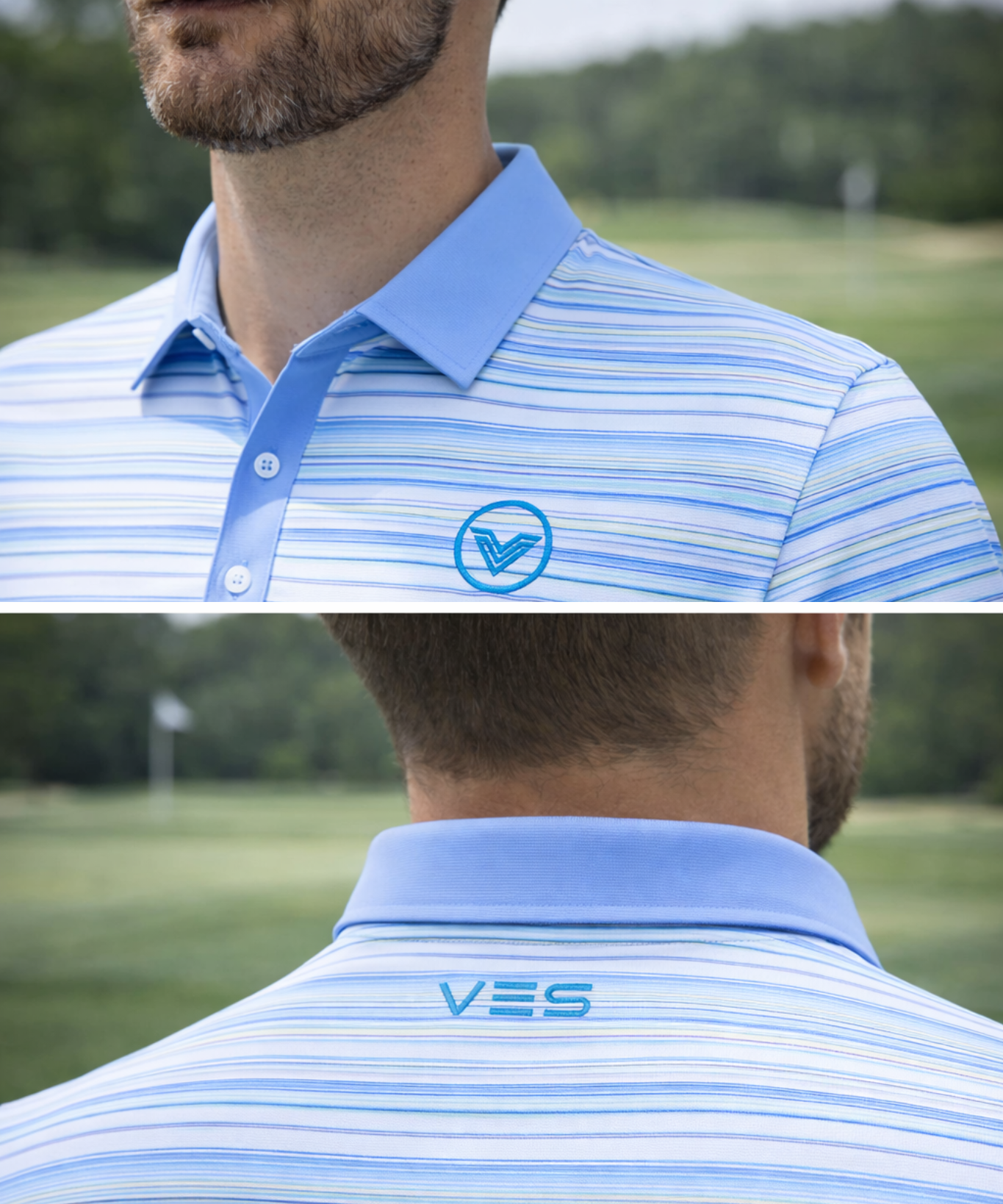 Light Blue with Sky Gradient Stripes Polo