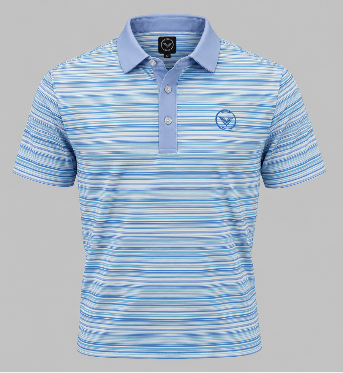 VES Golf Light Blue with Sky Gradient Stripes Short Sleeve Polo Shirt