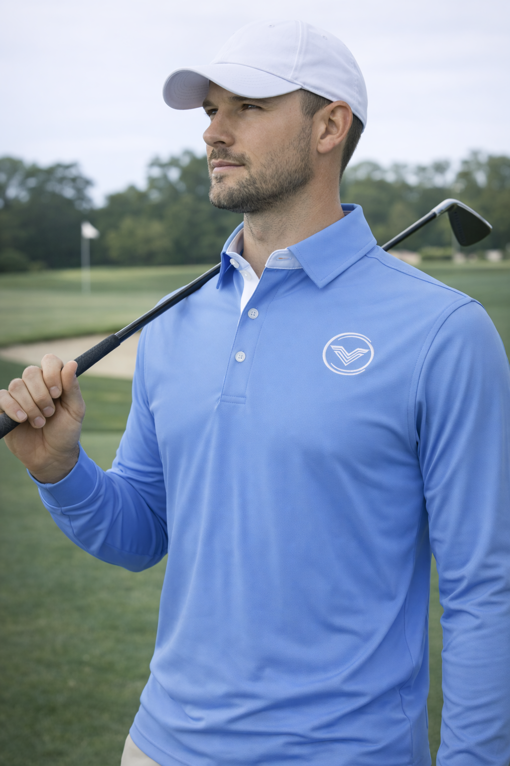 VES Golf Light Blue Long Sleeve Polo Shirt