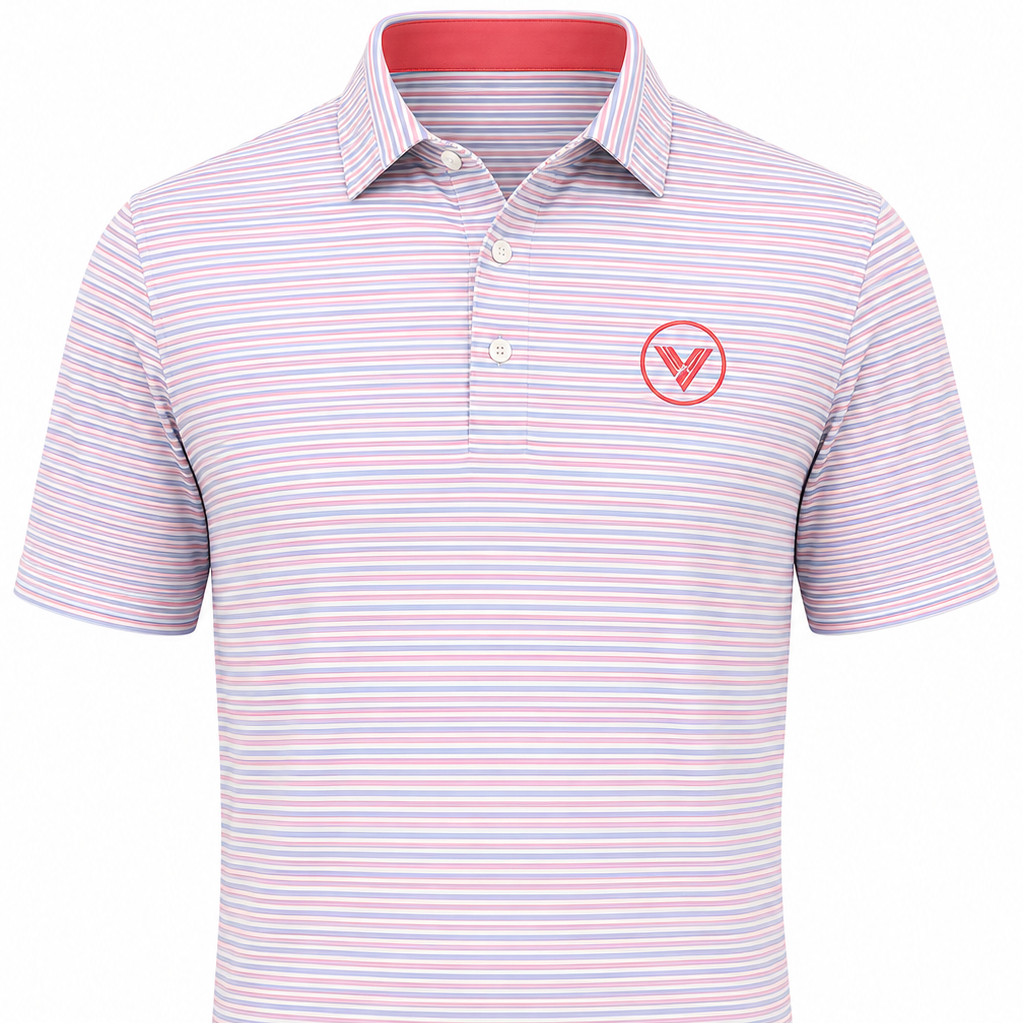 VES Golf Crisp White Subtle Striped Short Sleeve Polo Shirt
