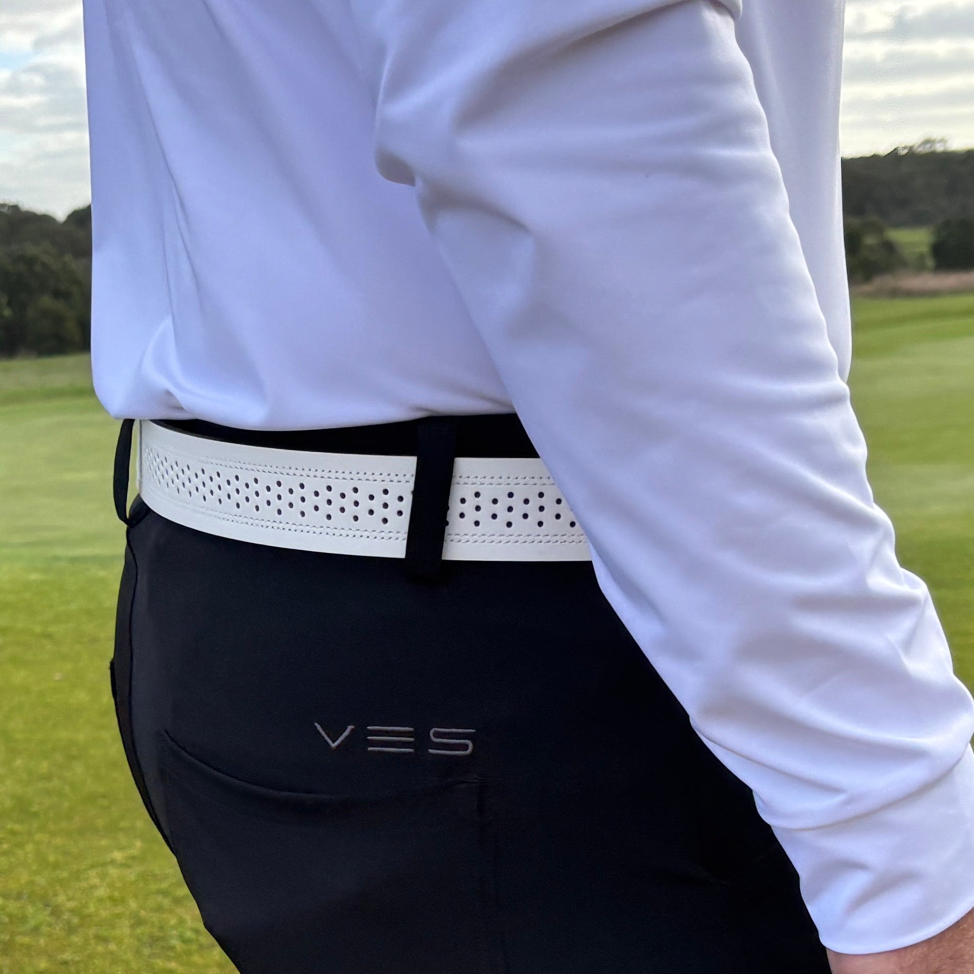 VES Golf Cool Air Leather Belt - White