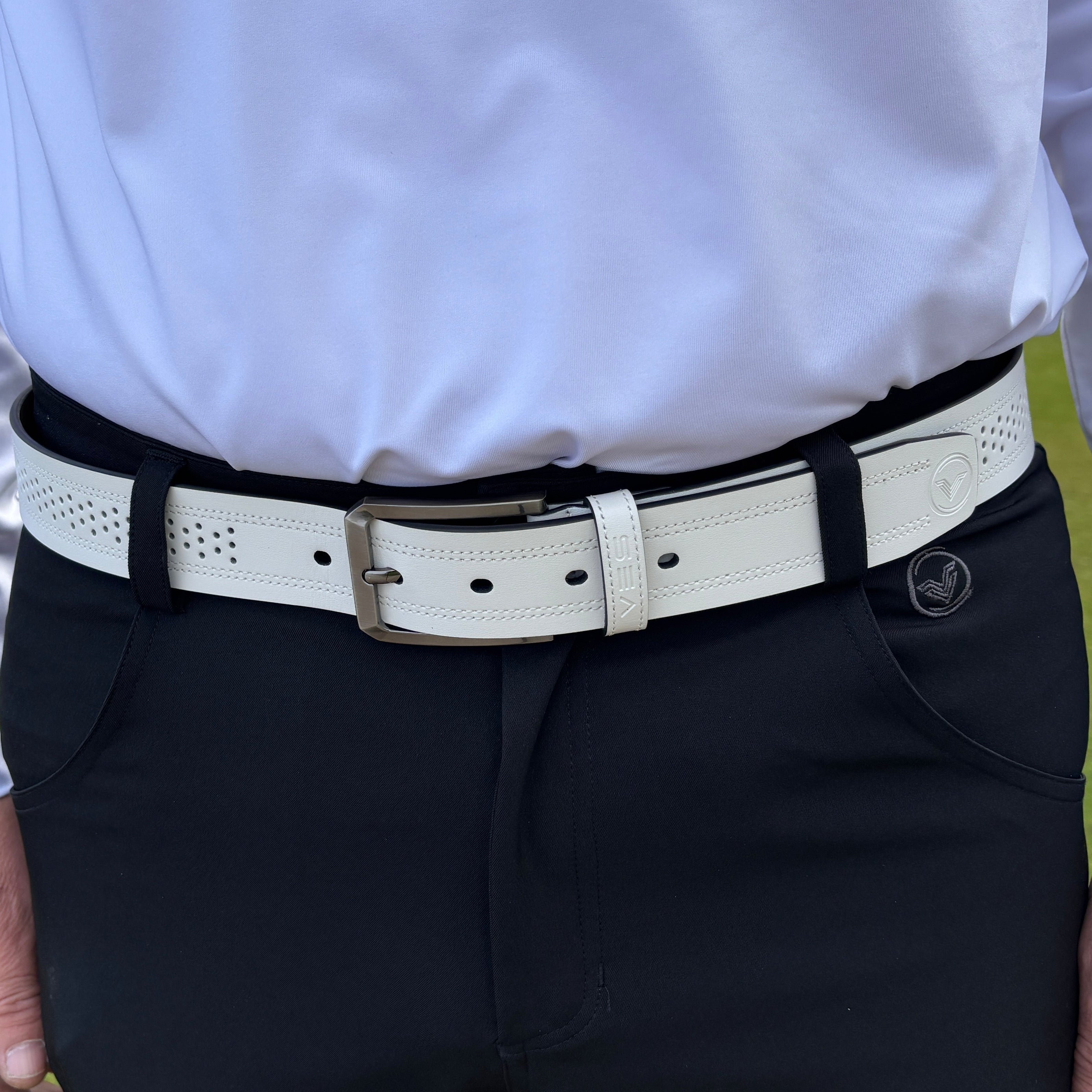 VES Golf Cool Air Leather Belt - White