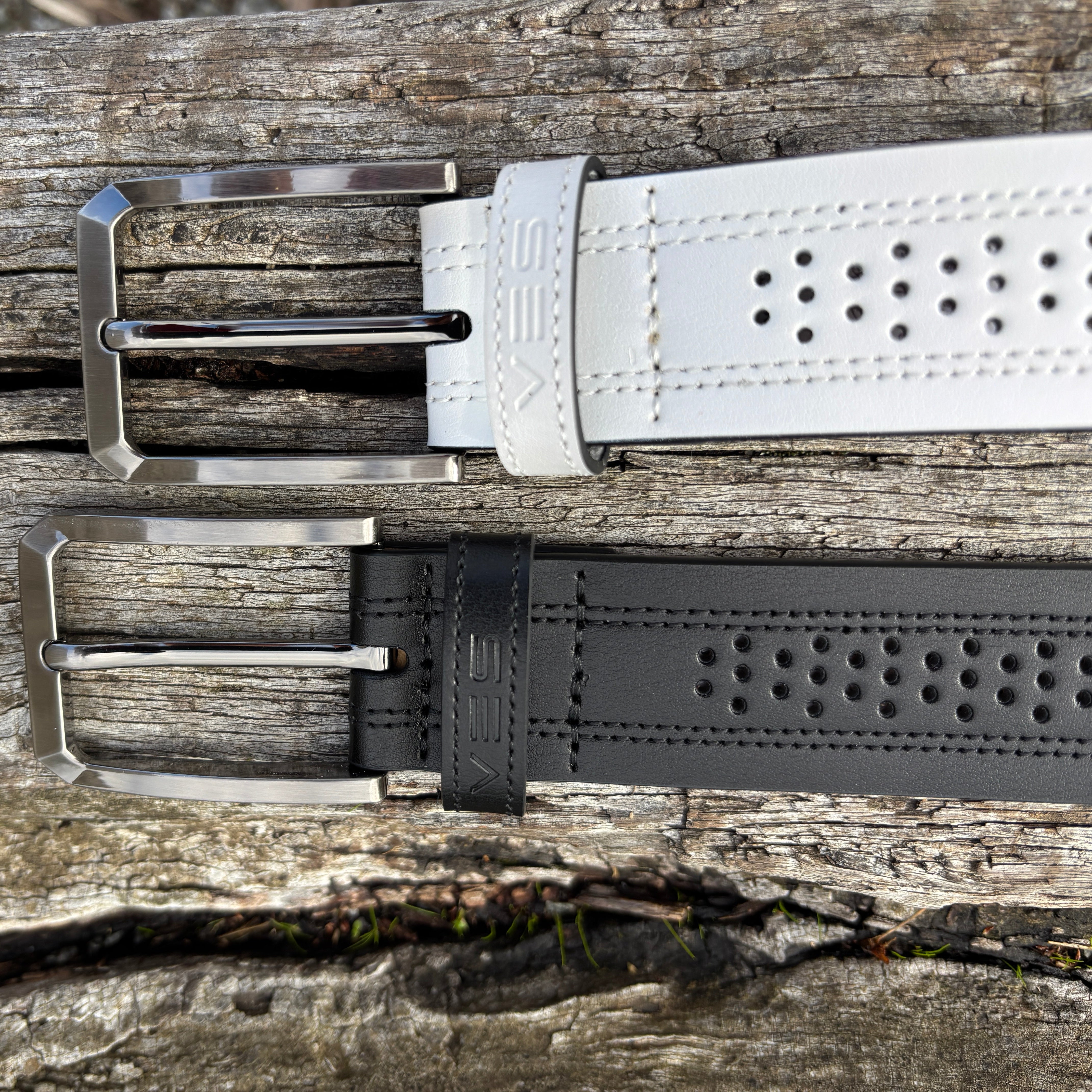 VES Golf Cool Air Leather Belt - White