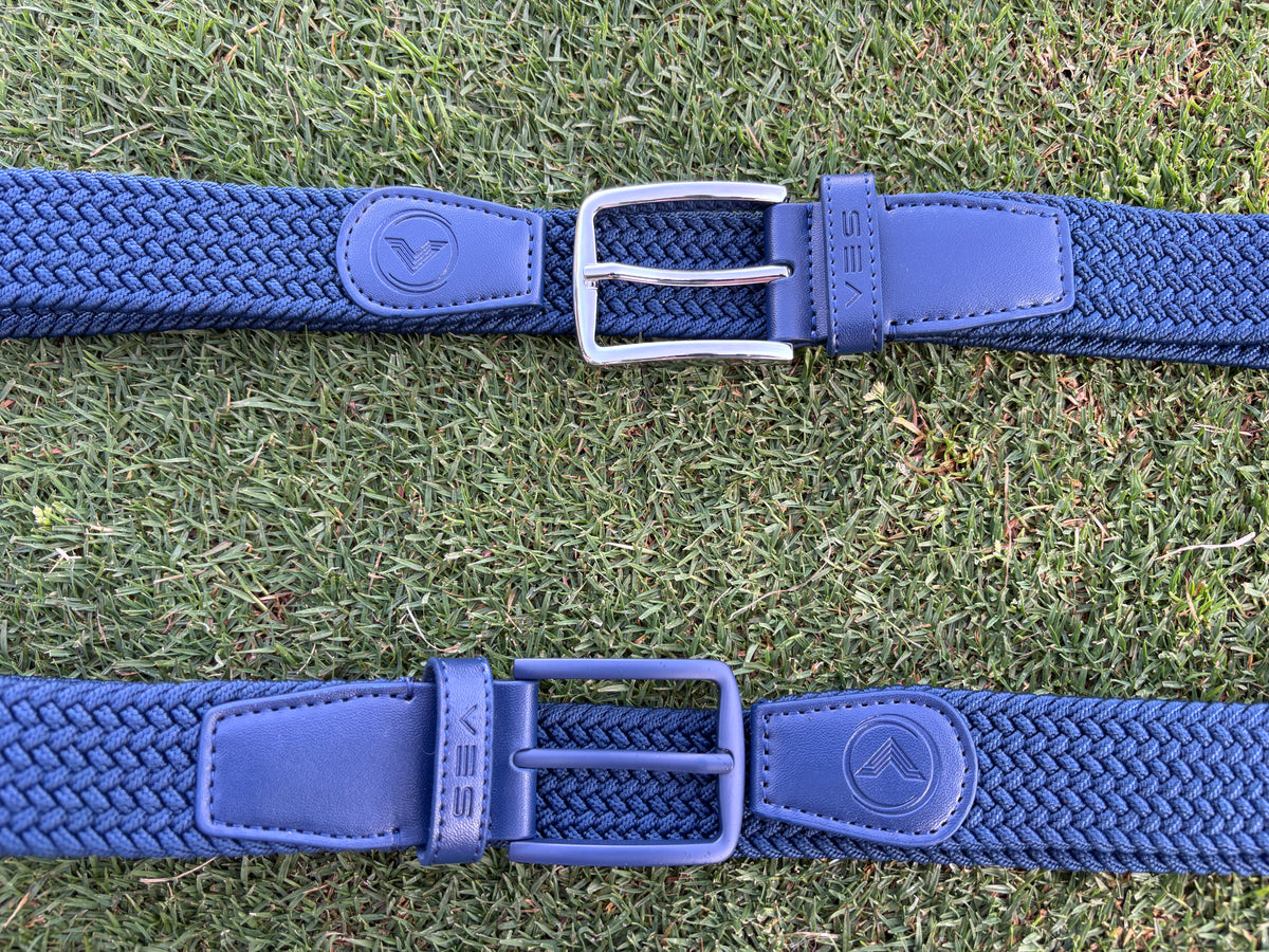VES Golf Navy Blue Woven Stretch Belt with Navy Buckle