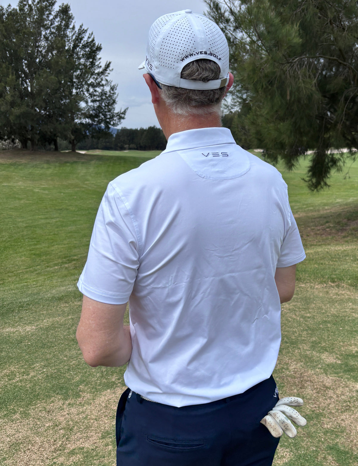 VES Golf Solid White Short Sleeve Polo Shirt