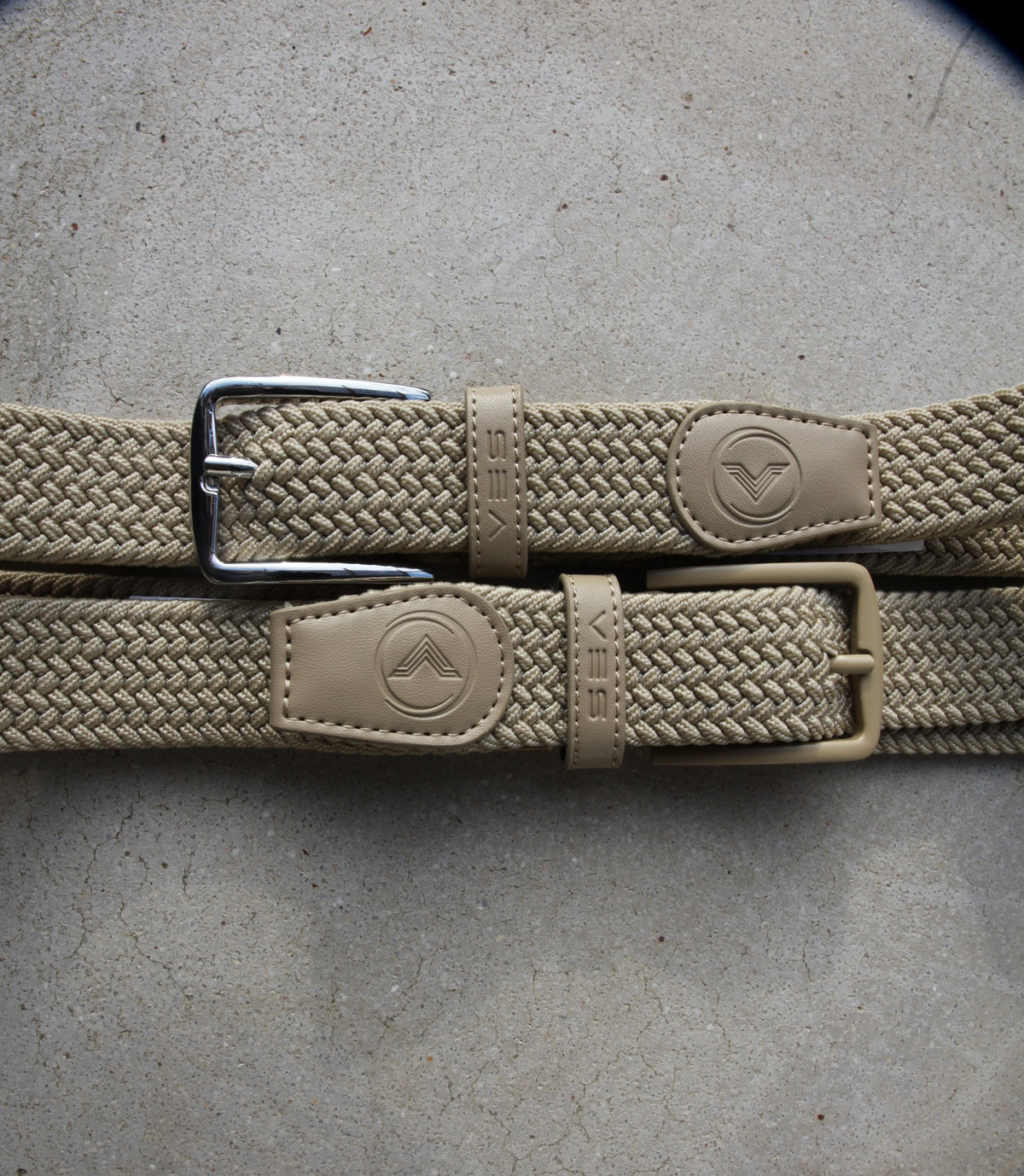VES Golf Beige Woven Stretch Belt with Matching Buckle