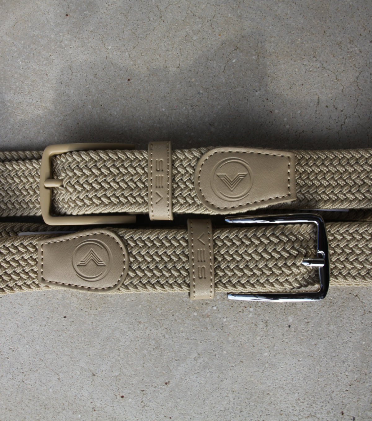VES Golf Beige Woven Stretch Belt with Matching Buckle