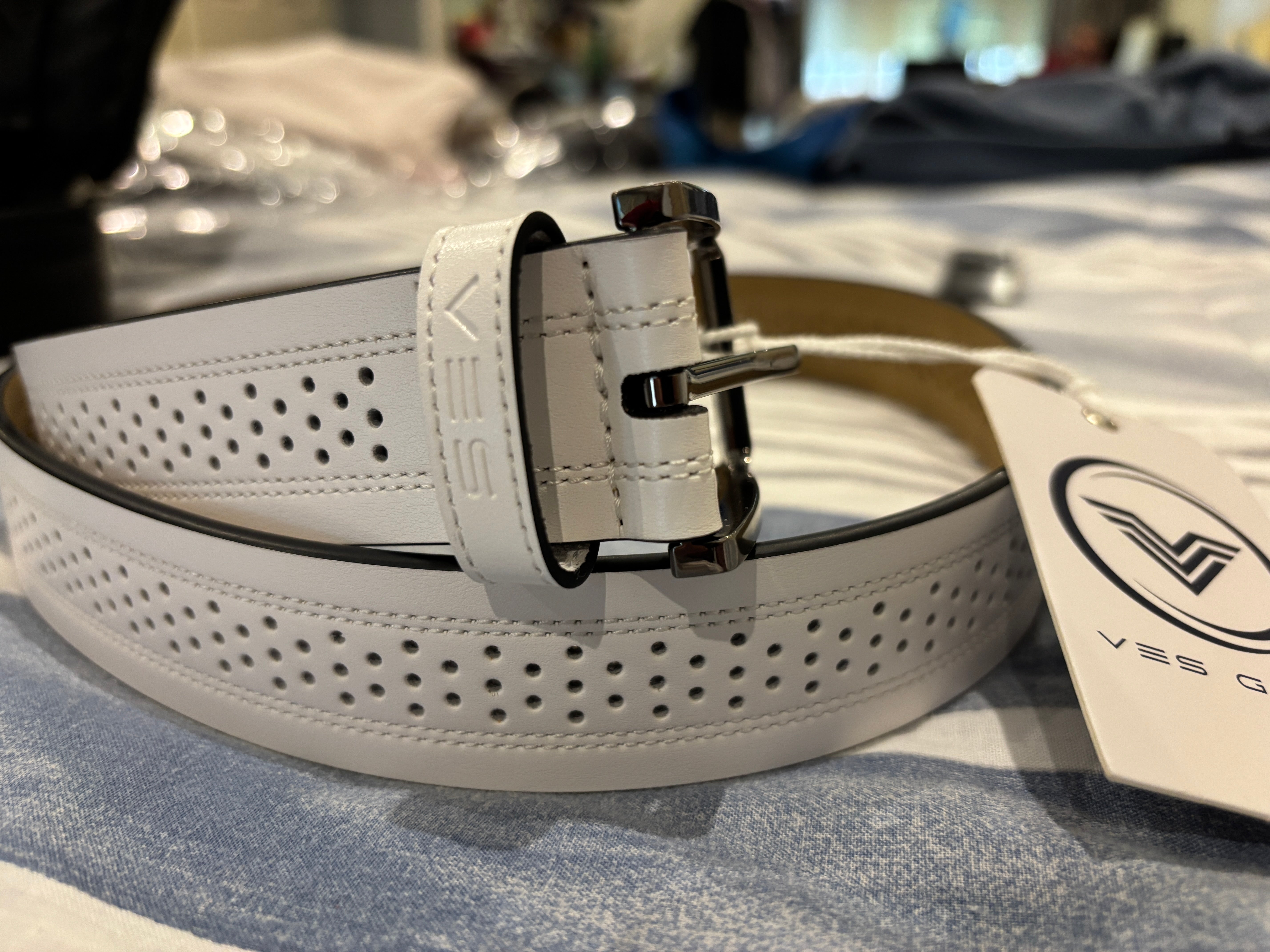 VES Golf Cool Air Leather Belt - White